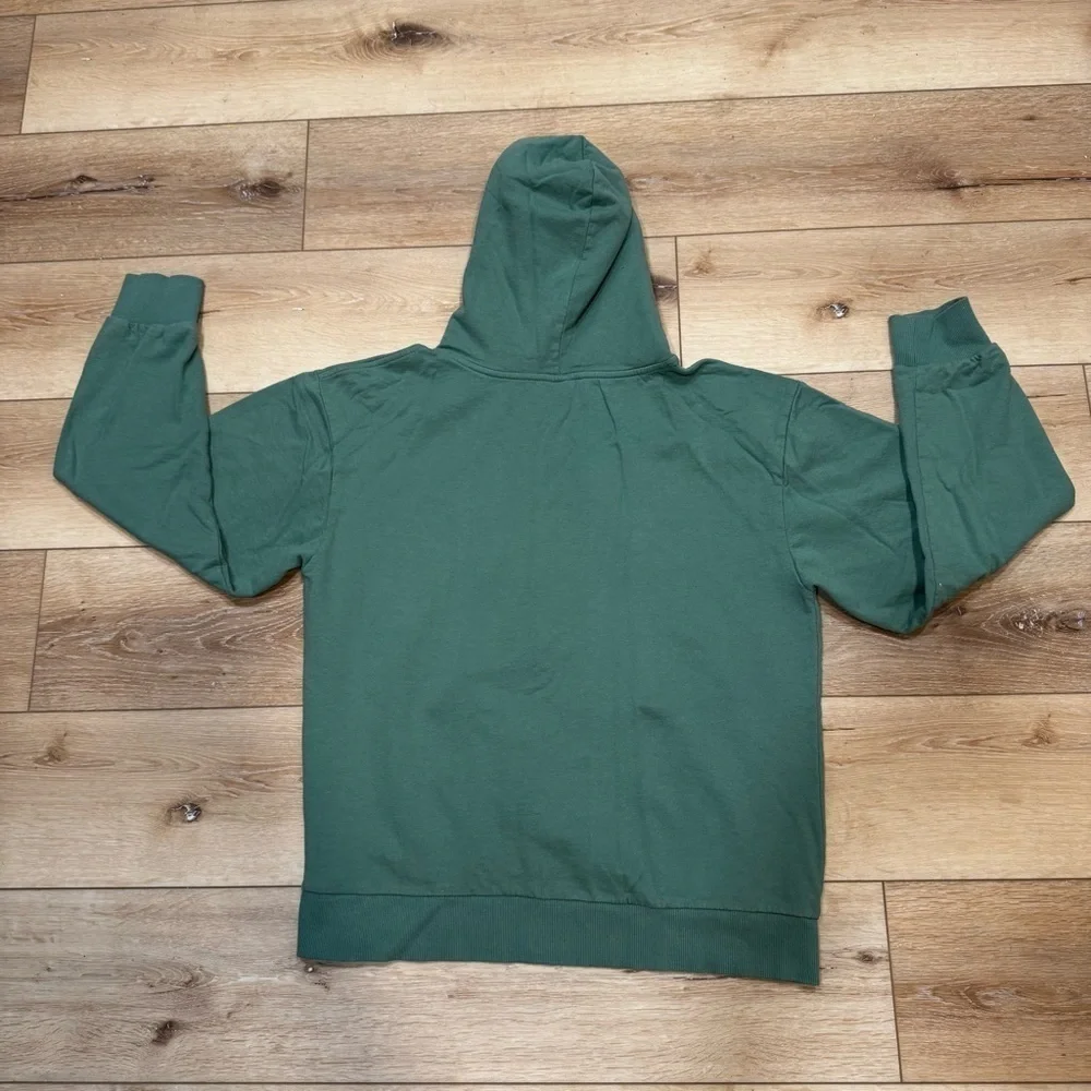 Designs Untitled green hoodie sweatshirt with blue & pink graphic spell out, L.